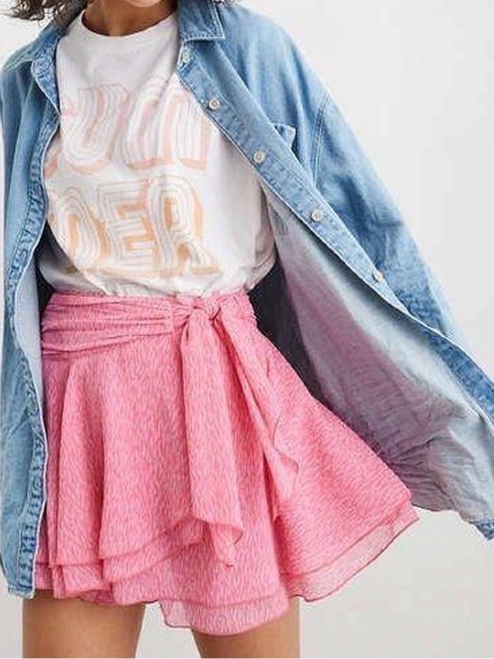 🌸AERIE PINK CHIFFON WRAP MINI SKIRT SIZE XL🌸